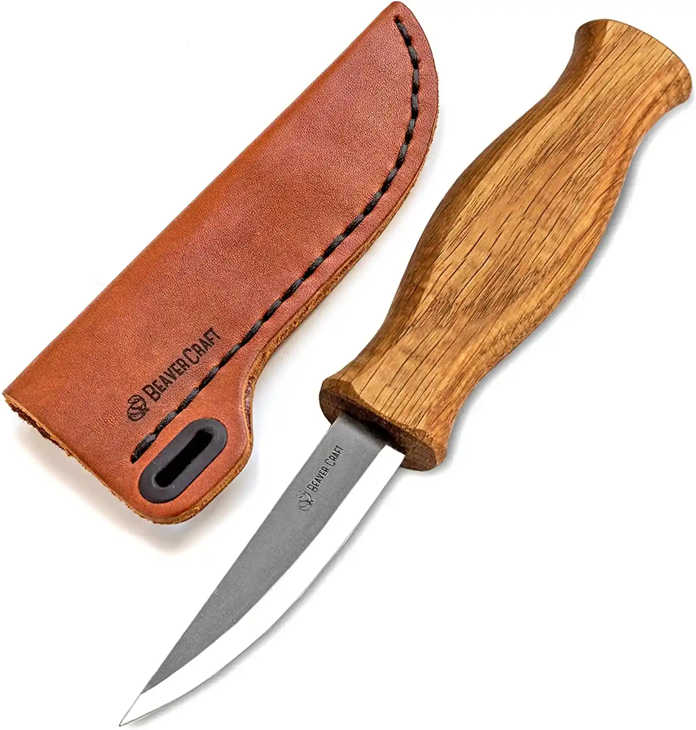 Cuchillo de tallar Sloyd con funda de cuero c4s